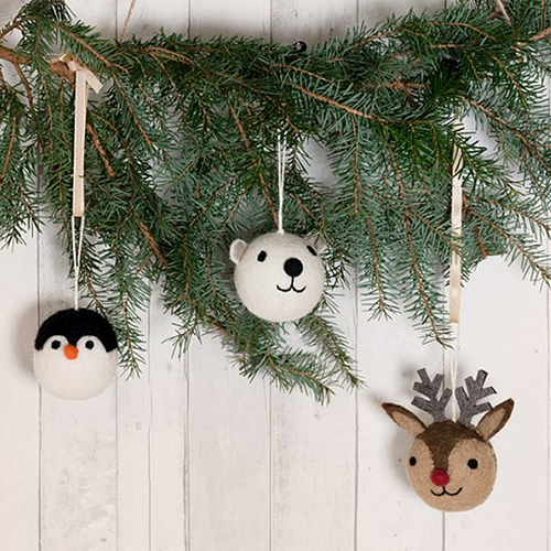 Kerstballen Vilt - Set Winterdieren - Pinguin/IJsbeer/Rudlof Rendier - 8cm - Set 3 Stuks - Fairtrade