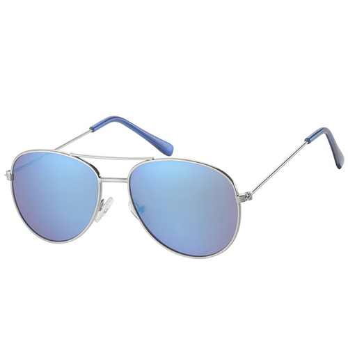 Kinderzonnebril zilverkleurig pilotenbril met revo glas donkerblauw 5-8jr - 100% UV cat 3