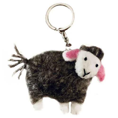 Vilten sleutelhanger schaap bruin - 7x8cm