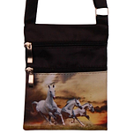 Schoudertasje - Witte Paarden Galop op Vlakte - Zwart - Verstelbaar - 19x14,5cm