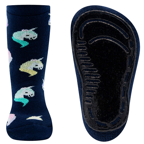 Antislipsokken Ewers maat 35/38 - Donkerblauw met Eenhoorns Pasteltinten - Siliconenzool