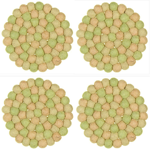 Vilten Onderzetters - Set 4 stuks - Bolletjes Terrakleuren Roze/Groen - 10 cm - Fairtrade