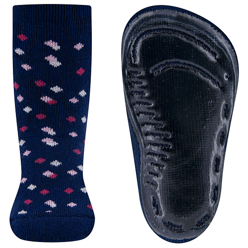 Antislipsokken Ewers Kindermaat - Donkerblauw met Stippen Design Creme & Roze & Fuchsia  - Siliconenzool