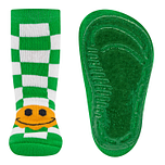 Antislipsokken Ewers Kindermaat - Groen&Wit Geblokt Gele Smiley - Elastisch - Siliconenzool
