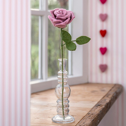 Bloem Wolvilt - Roos - Roze - 42cm - Duurzaam & Fairtrade Homedecoratie