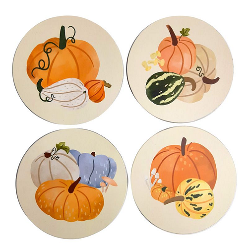 Onderzetters Set 4 Stuks - Autumn Harvest - Pompoenen - 10x10cm