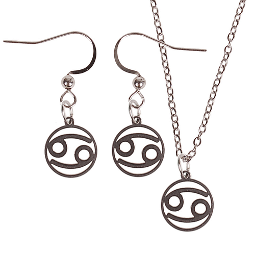 Set - Ketting 55cm - Oorbellen Zilverkleurig - hanger sterrenbeeld Kreeft