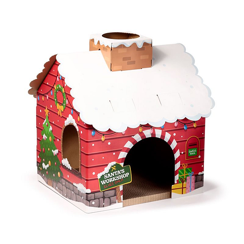 Katten Speelhuisje Poes Kerst - Kerstman Werkplaats Santas Workshop - DIY - Karton - 33x55x33cm