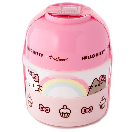 Lunchtrommel Gestapelde Ronde Bento Box Hello Kitty & Plusheen de Kat BPA vrij - 13x10x10cm (LxBxD)