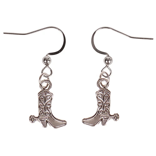 Oorbellen Zilverkleurig - Hangertje Cowboylaars zilverkleurig 1,3cm