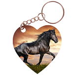 Sleutelhanger hartje 5x5cm - Zwart paard - Fries Paard op bruine achtergrond