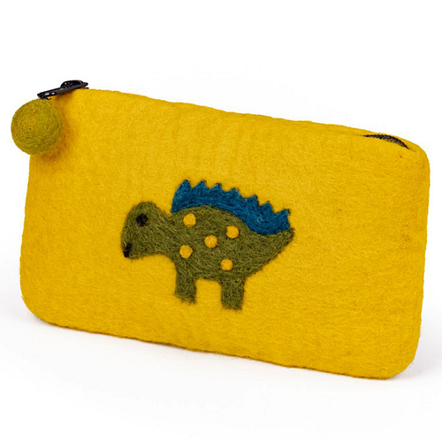 Portemonnee Wolvilt - Dinosaurus Stegosaurus - Groen - Rits - Handmade&Fairmade - 20x12cm