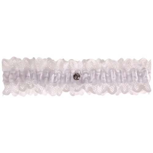 Witte kousenband met kant en strass steentje