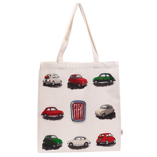 Tas Shopper - Fiat 500 Retro - Rood&Wit&Groen - Herbruikbaar - 39x37cm