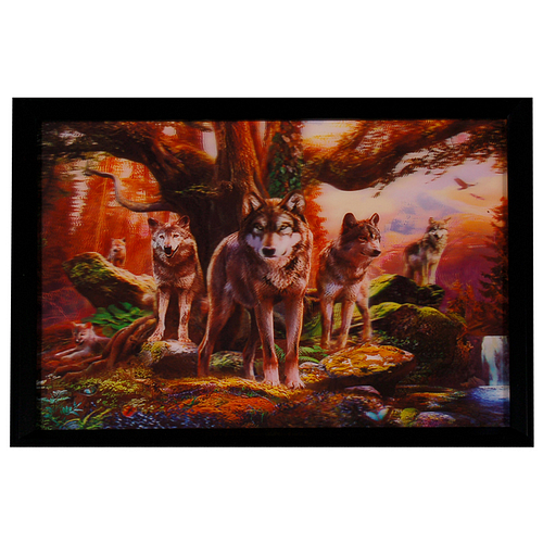 Poster 3D met Lijst - Wolven op Rots onder Boom - 43x33cm