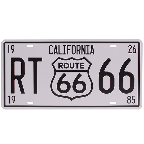 Amerikaans nummerbord - Route 66 Wit/Zwart - California - Metalen bord 15x30