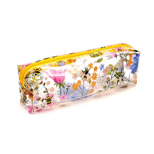 Etui/Pennenzak - Nectar Meadows - Veldbloemen&Bijen - Transparant&Geel/Rits - 7x19x4cm