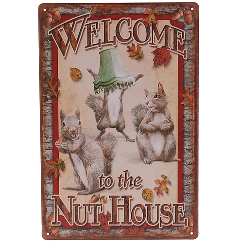 Metalen Plaatje - Eekhoorns - Welcome to the Nut House - 20x30cm