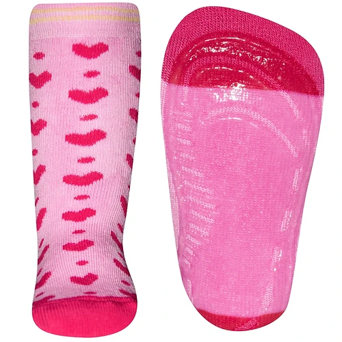 Antislipsok roze met fuchsia hartjes