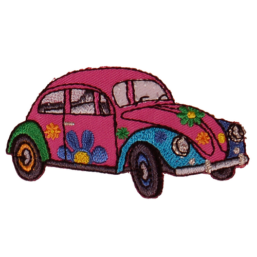 Strijkapplicatie/Patch - Kever Auto Flowerpower Roze&Blauw - 7x4cm 