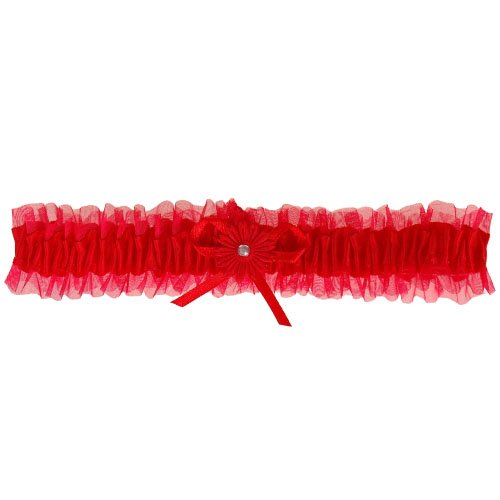 Kousenband grote maat - rood met bloemetje en strass steentje
