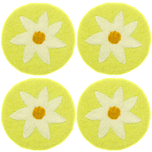 Vilten Onderzetters - Set 4 stuks - Groengeel met Witte Margriet - 10 cm - Fairtrade