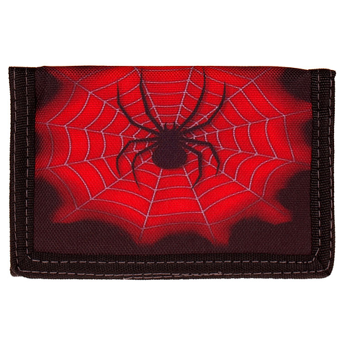Klittenband portemonnee Zwart met Rood - Spin in Web - 13x8,5cm