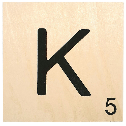 Houten Bordje 10x10x0.5cm - K - Zwarte Letter/Woordwaarde - Onbehandeld - Onderzetter/Homedeco