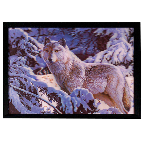 Poster 3D met Lijst - Wolf in Sneeuw & Bos - 43x33cm