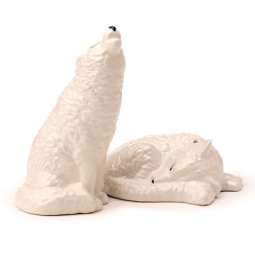 Peper- en Zoutstel - Set Witte Wolven - Dolomiet Keramiek - 3-10.5x5-8.5x5-6.5cm