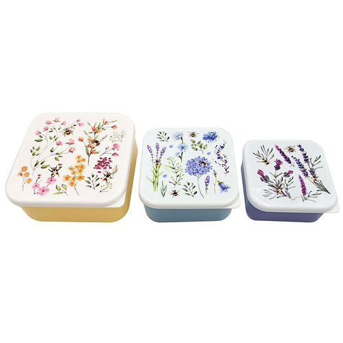 Lunchbox Snackbox - Nectar Meadows - Wilde Bloemen met Bijen - Set 3-delig M/L/XL Nestbaar - 6x13,5x13,5cm(XL)