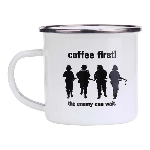  Emaille beker soldaten wit - Coffee First! 