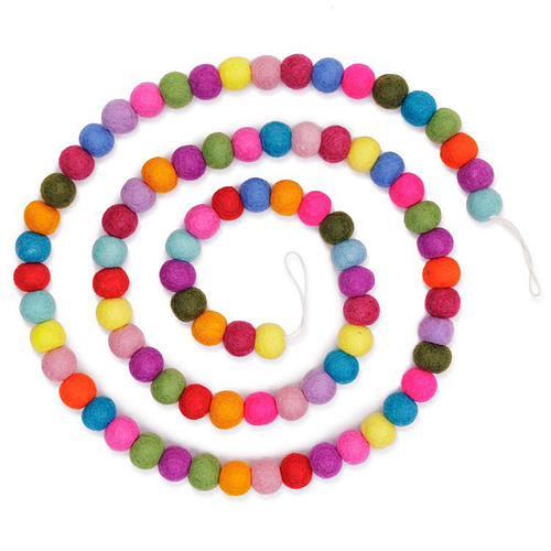 Viltslinger Wolvilt - Bolletjes Multicolor - Handmade&Fairtrade - Homedeco - 200cm