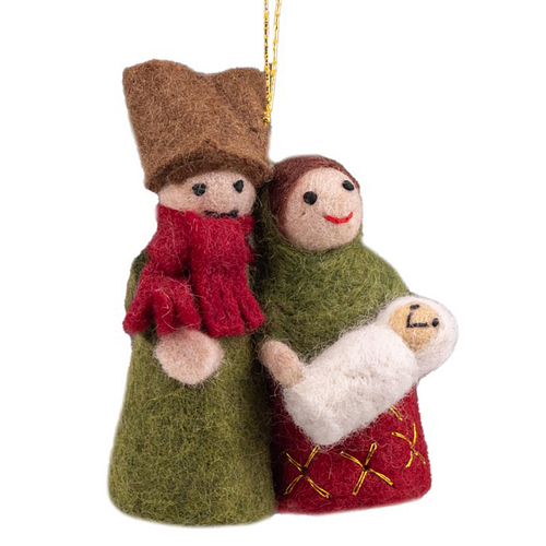 Hanger Vilt Kerst - Jozef en Maria Figuurtjes - Rood/Groen - 11cm - Handgemaakt & Fairtrade