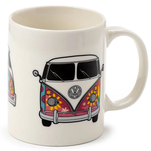 Beker - Volkswagen VW Busje T1 - Flowers Power - Roze & Wit - 300ml
