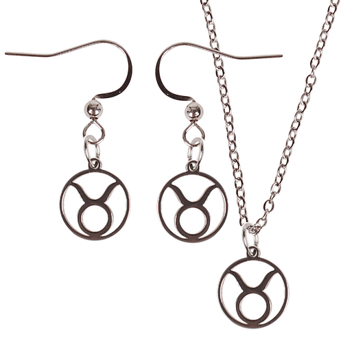 Set - Kinderketting 45cm - Oorbellen Zilverkleurig - hanger sterrenbeeld Stier