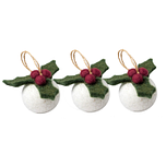 Kerstballen Vilt - Hulst / Holly Berry Small 3D - 5cm - Set 3 stuks - Rond -Fairtrade