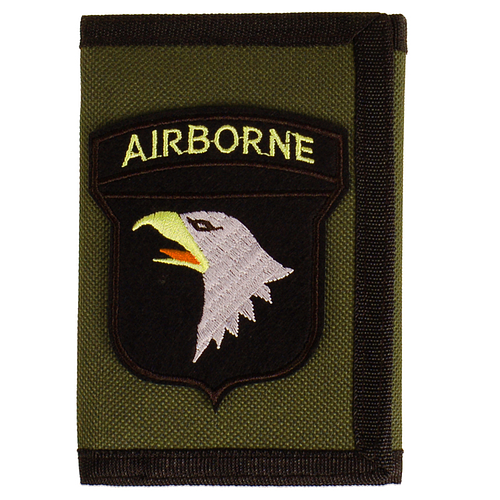 Groene klittenbandportemonnee 12x9cm - Applicatie 8,5x7cm Airborne Adelaar zwart