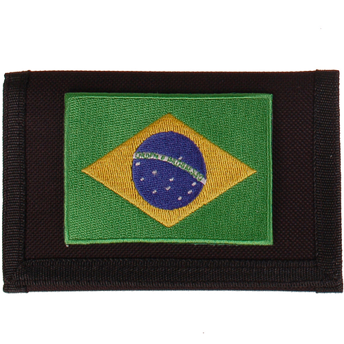 Zwarte klittenbandportemonnee 12x9cm - Applicatie 8x6cm vlag Brazilië