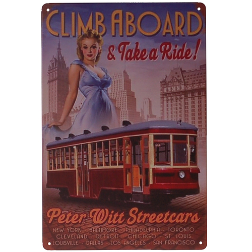 Metalen plaatje - Streetcar Climb Aboard