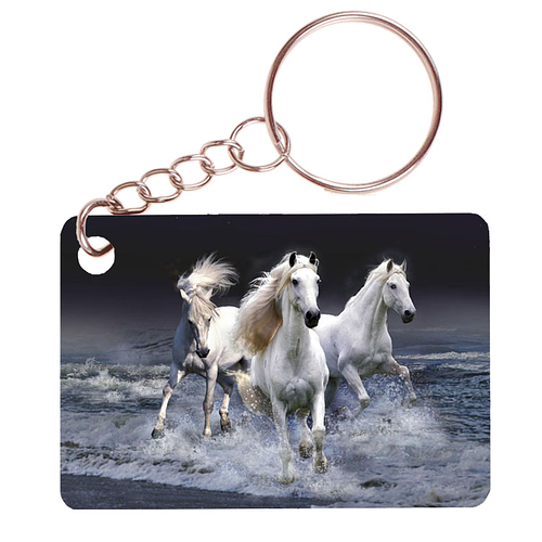 Sleutelhanger 6x4cm - Witte Paarden in branding Zee