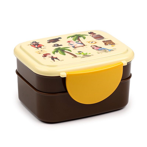 Bentobox/Lunchbox - Jolly Rogers Piraten - Beige&Geel&Bruin - Bestek - 9x15,5x14cm