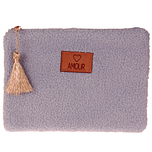 Toilettasje / Etui - Fluffy Sheep - Lichtblauw met Label "AMOUR" - Ritssluiting & Goudkleurig Kwastje - 20x15cm