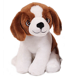 Eco Knuffel Puppie Hond Bruin-Wit - Geborduurde Ogen - 16 cm