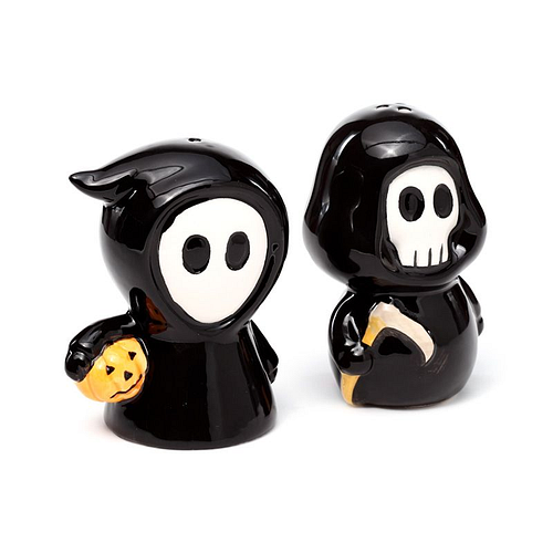 Peper- en Zoutstel - Set Skull Boy & Ghost Boy - Halloween - Dolomiet Keramiek - 8-8.5x5-6x5-5.5cm