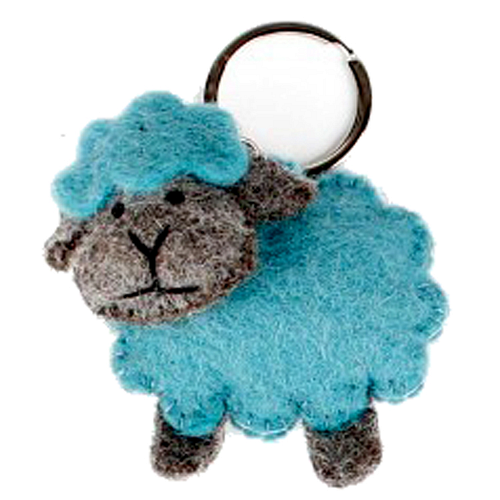 Vilten Sleutelhanger Turquoise Wollig Schaapje - 10cm