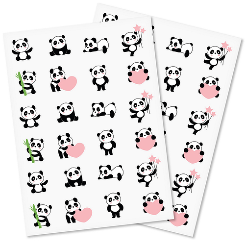 Stickers 2 Vellen - Panda - Bamboe & Roze Hart & Toverstaf Ster - Scrapbook Hobby DIY Stickervellen - 2-3.5cm - 48 Stuks 