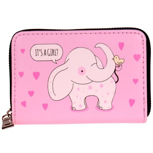 Lieve roze portemonnee met witte olifant en hartjes - 14x10cm