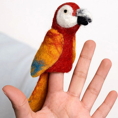 Vingerpoppetje Wolvilt - Vogel - Ara Papegaai Rood - Handmade&Fairmade - Homedeco - 10cm