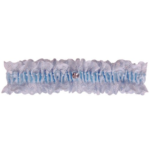 Blauwe Kousenband grote maat - met kant en strass steentje